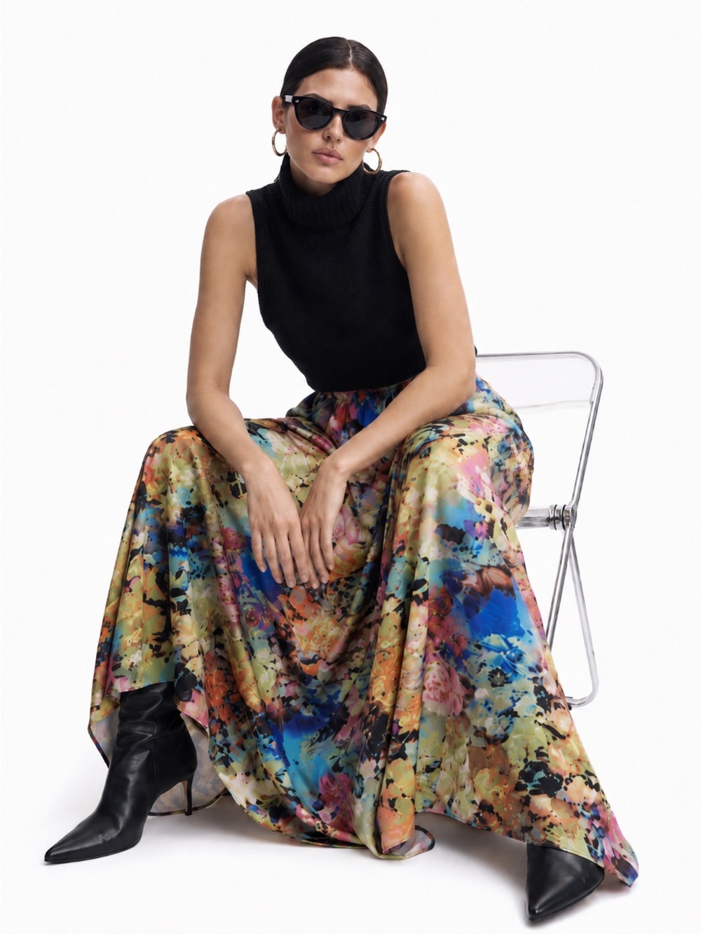 Vintage Floral Maxi Skirt Women’s Large Full Sweep A-line Boho Painterly Drama